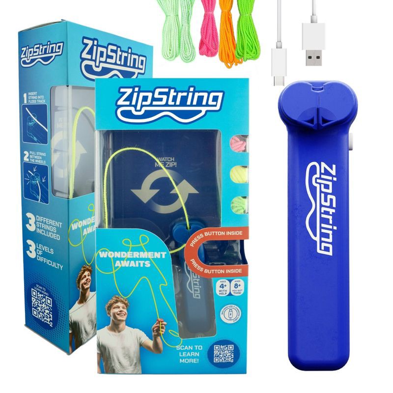 slide 1 of 7, ZipString Original As Seen on Shark Tank Classic Rope Launcher Toy Ultimate Gift for Kids and Adults - Blue 4pc:Toy for Ages 4+, 4 ct