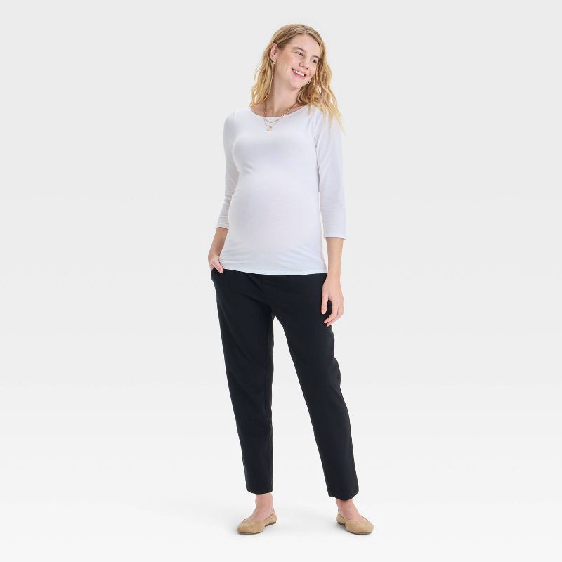 slide 3 of 4, Tapered Ponte Maternity Trousers - Isabel Maternity by Ingrid & Isabel™ Black M: High Rise, Over Belly Panel, 1 ct