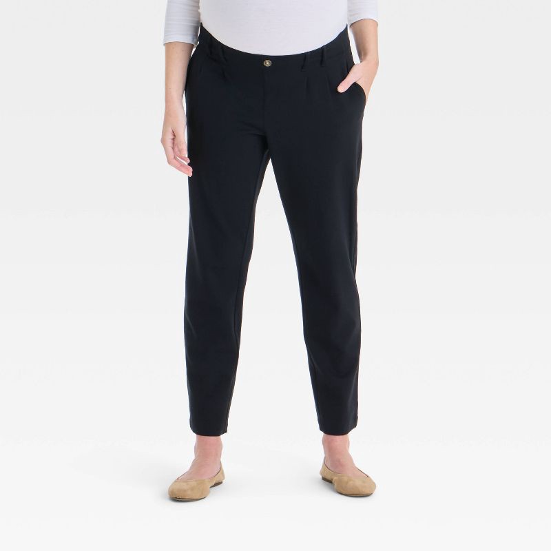 slide 1 of 4, Tapered Ponte Maternity Trousers - Isabel Maternity by Ingrid & Isabel™ Black M: High Rise, Over Belly Panel, 1 ct