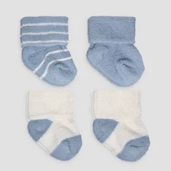 Carter's Just One You® Baby Boys' 4pk Chenille Socks - Blue 3-12M: Ankle, Knit, Solid & Stripes, Lightweight