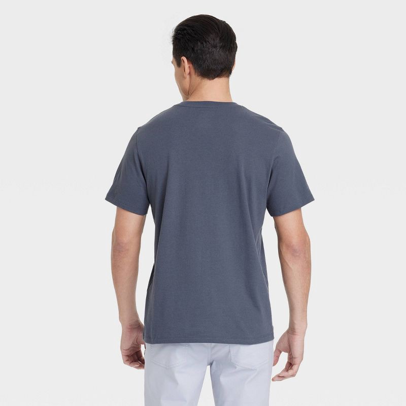 slide 2 of 3, Men's Short Sleeve Graphic T-Shirt - Goodfellow & Co™ Slate Gray S: Cotton Blend, Recycled Polyester, Crew Neck, Botanical Pattern, 1 ct