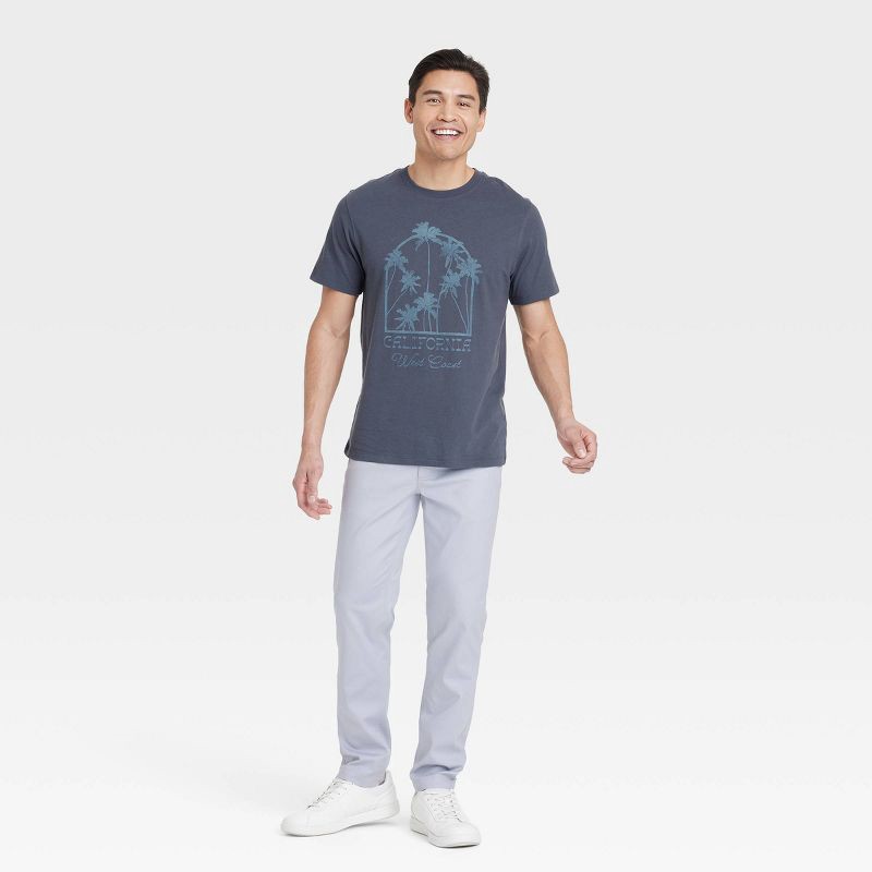 slide 3 of 3, Men's Short Sleeve Graphic T-Shirt - Goodfellow & Co™ Slate Gray S: Cotton Blend, Recycled Polyester, Crew Neck, Botanical Pattern, 1 ct