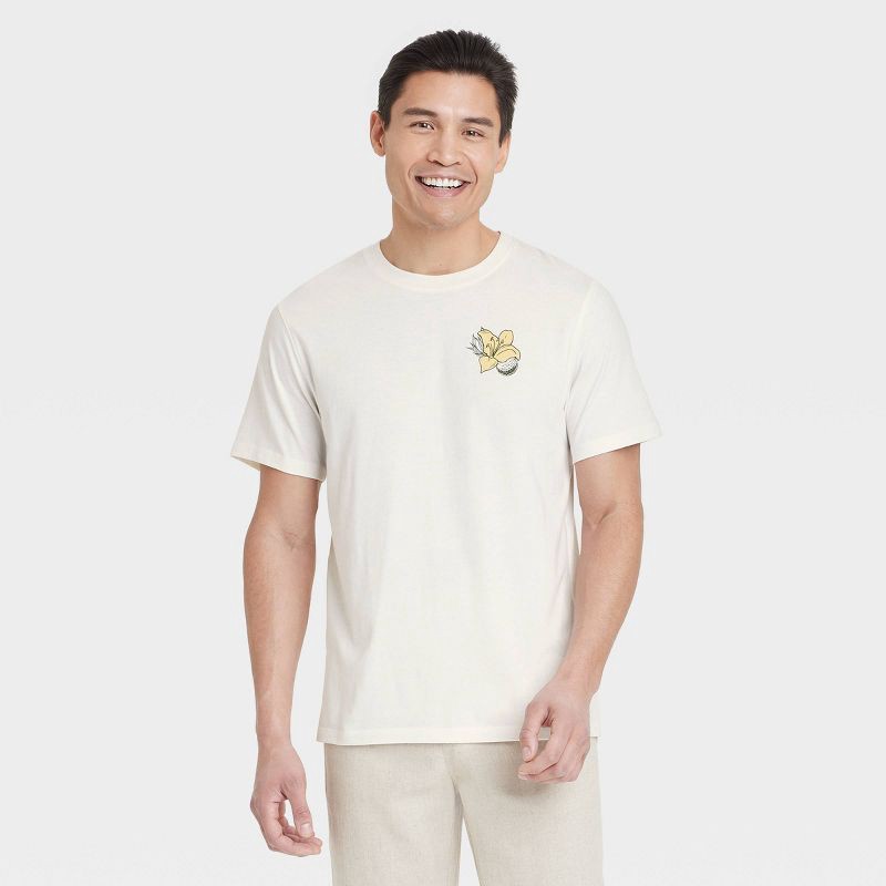 slide 1 of 3, Men's Short Sleeve Graphic T-Shirt - Goodfellow & Co™ Light Off-White S: Botanical Floral Design, 1 ct