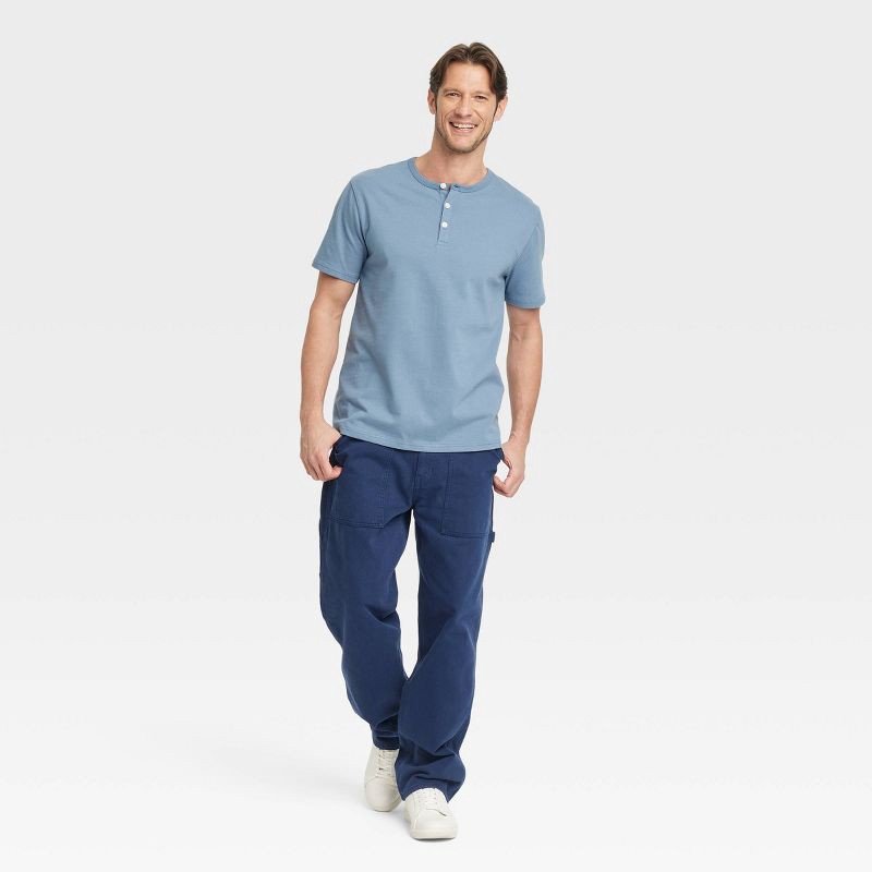 slide 3 of 3, Men's Vintage Short Sleeve Henley Shirt - Goodfellow & Co™ Blue L: Cotton, Midweight, Standard Fit, 1 ct