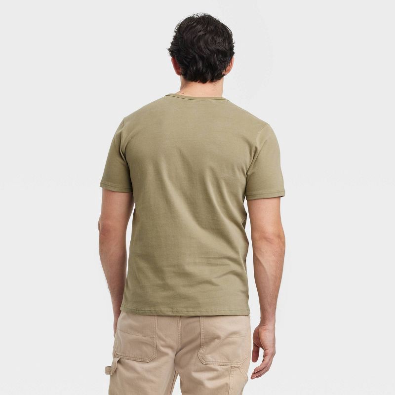 slide 2 of 3, Men's Vintage Short Sleeve Henley Shirt - Goodfellow & Co™ Olive Green M: Cotton, Midweight, Standard Fit, Pullover, 1 ct