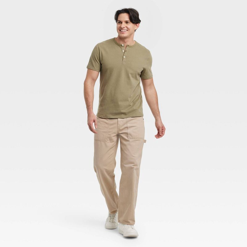 slide 3 of 3, Men's Vintage Short Sleeve Henley Shirt - Goodfellow & Co™ Olive Green M: Cotton, Midweight, Standard Fit, Pullover, 1 ct
