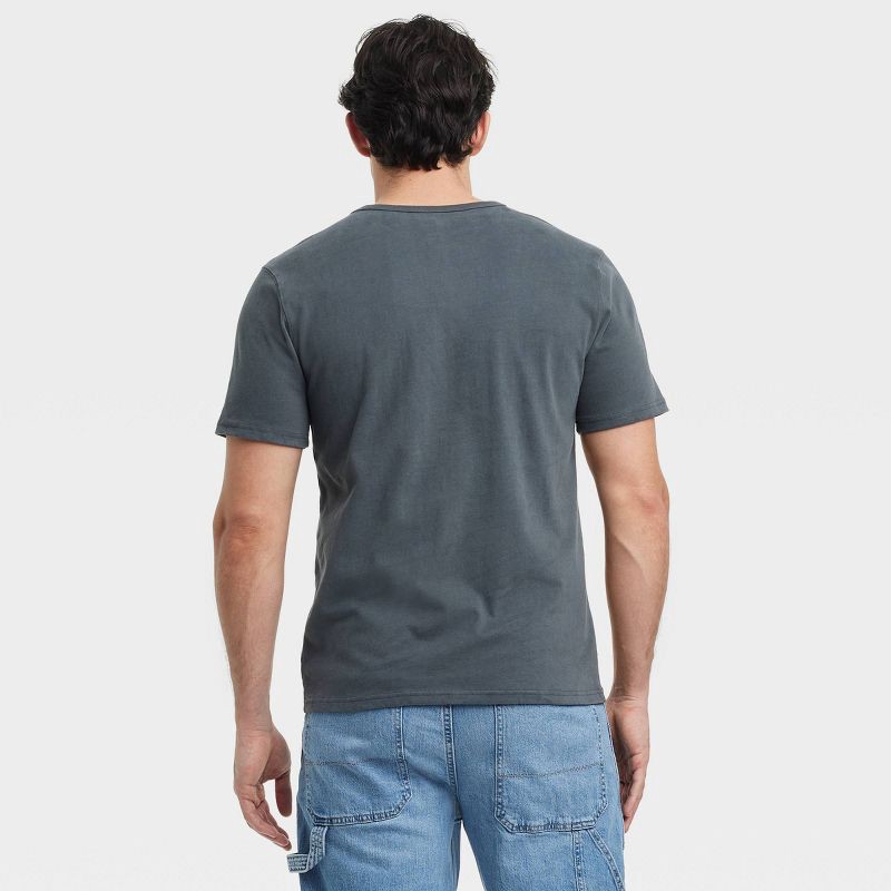 slide 2 of 3, Men's Vintage Short Sleeve Henley Shirt - Goodfellow & Co™ Charcoal Gray M: 100% Cotton, Standard Fit, Midweight Jersey Fabric, 1 ct