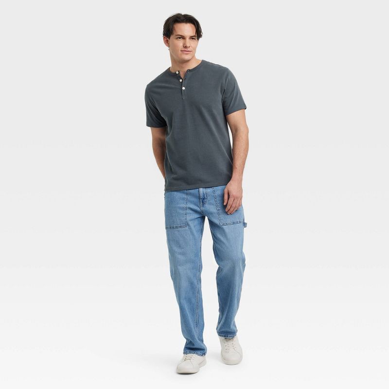 slide 3 of 3, Men's Vintage Short Sleeve Henley Shirt - Goodfellow & Co™ Charcoal Gray M: 100% Cotton, Standard Fit, Midweight Jersey Fabric, 1 ct