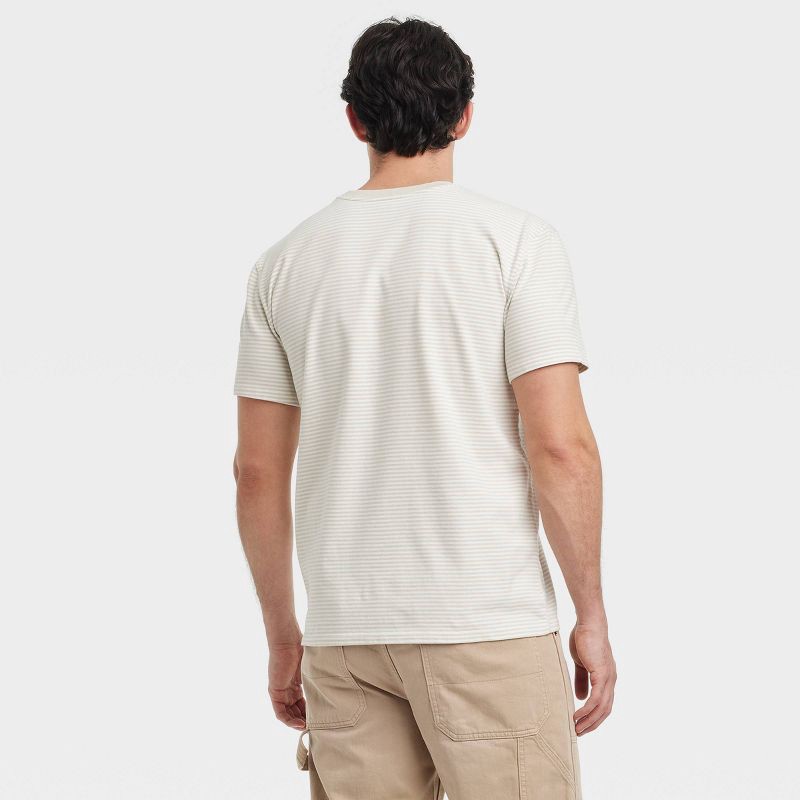 slide 2 of 3, Men's Striped Vintage Short Sleeve Pocket T-Shirt - Goodfellow & Co™ Tan Stripe L: Heavyweight Cotton, Crew Neck, Jersey Fabric, 1 ct