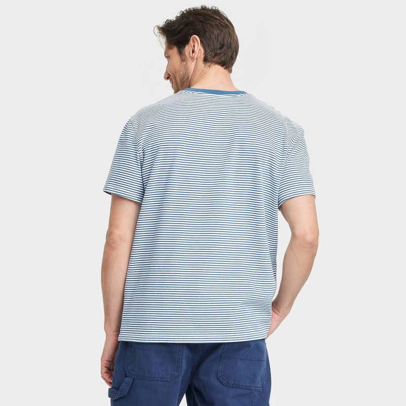 slide 2 of 3, Men's Striped Vintage Short Sleeve Pocket T-Shirt - Goodfellow & Co™ Blue Stripe S: Heavyweight Cotton, Crew Neck, Jersey Fabric, 1 ct