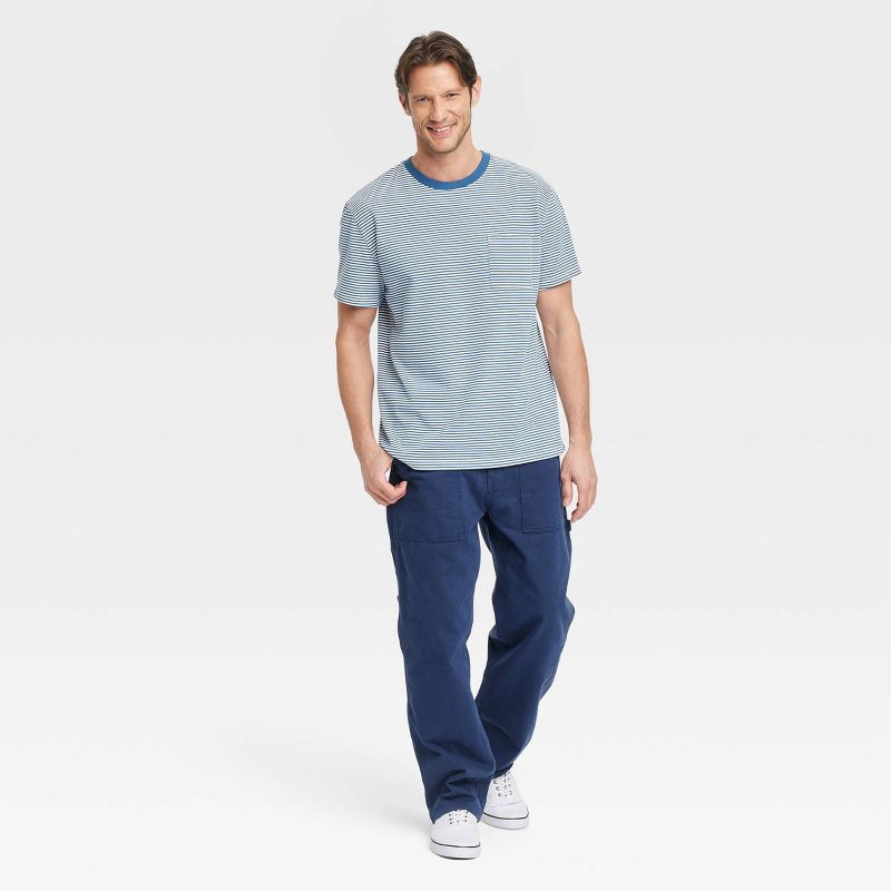 slide 3 of 3, Men's Striped Vintage Short Sleeve Pocket T-Shirt - Goodfellow & Co™ Blue Stripe S: Heavyweight Cotton, Crew Neck, Jersey Fabric, 1 ct