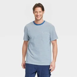 Men's Striped Vintage Short Sleeve Pocket T-Shirt - Goodfellow & Co™ Blue Stripe L: Cotton Jersey Crew Neck,
