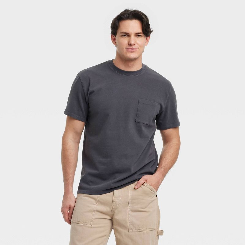 slide 1 of 3, Men's Vintage Short Sleeve Pocket T-Shirt - Goodfellow & Co™ Charcoal Gray XL: Heavyweight Cotton, Crew Neck,, 1 ct