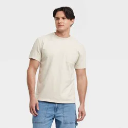 Men's Vintage Short Sleeve Pocket T-Shirt - Goodfellow & Co™ Light Beige M: Heavyweight Cotton Jersey, Crew Neck,