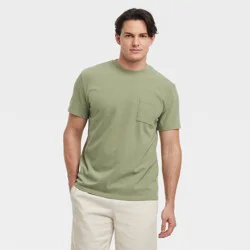 Men's Vintage Short Sleeve Pocket T-Shirt - Goodfellow & Co™ Sage Green L: Heavyweight Cotton Crew Neck
