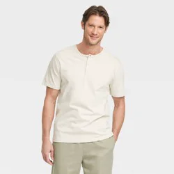 Men's Vintage Short Sleeve Henley Shirt - Goodfellow & Co™ Light Beige M: Cotton, Midweight, Standard Fit