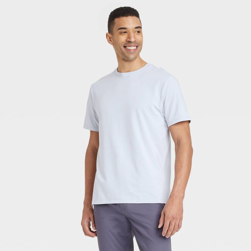 slide 1 of 3, Men's Comfort Wear T-Shirt - Goodfellow & Co™ Light Gray S: Cotton-Modal Blend, Pullover Style, 1 ct