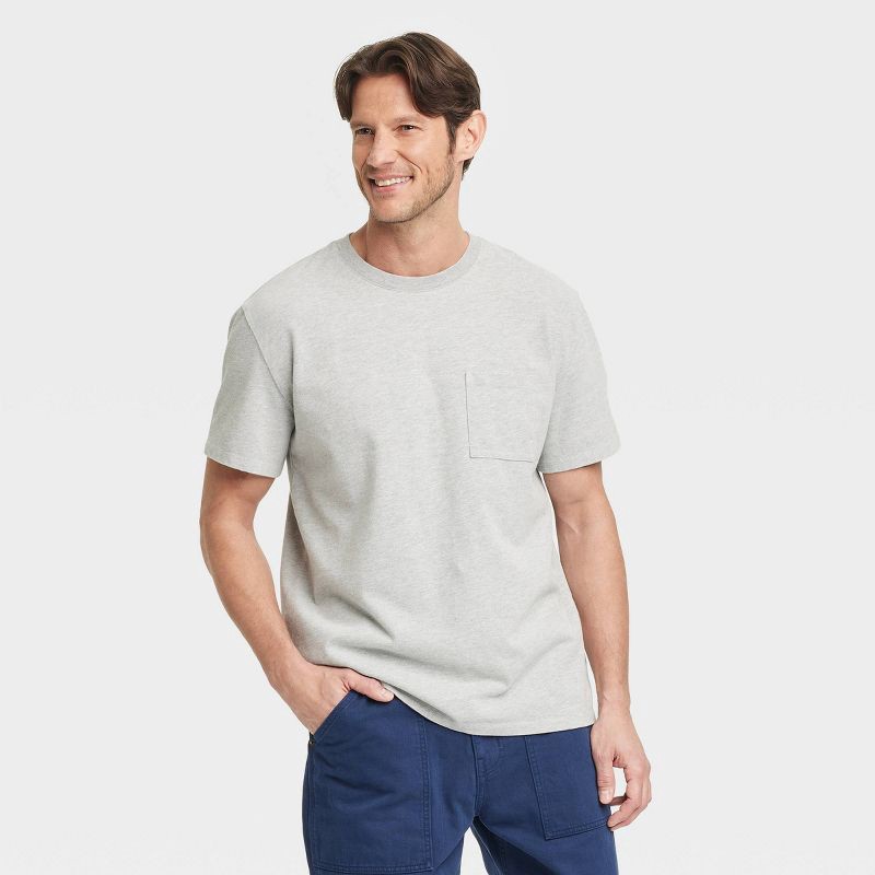 slide 1 of 3, Men's Vintage Short Sleeve Pocket T-Shirt - Goodfellow & Co™ Heathered Gray XL: Heavyweight Cotton Blend, Crew Neck, Jersey Fabric, 1 ct