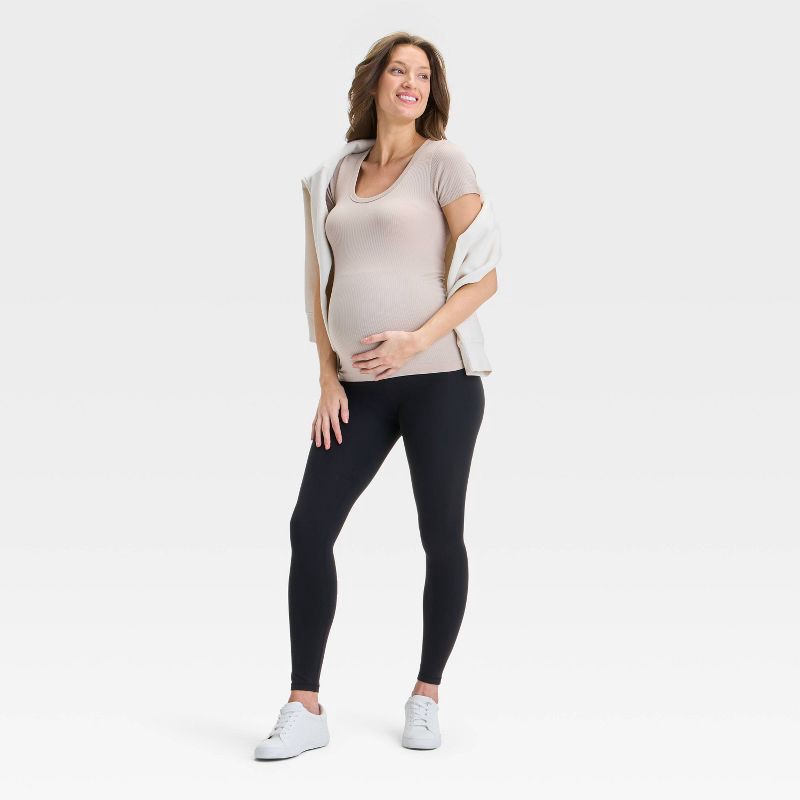 slide 3 of 5, Over Belly High-Rise Active Maternity Leggings - Isabel Maternity by Ingrid & Isabel™ Black M: Recycled Polyester, Spandex, Midweight, 1 ct