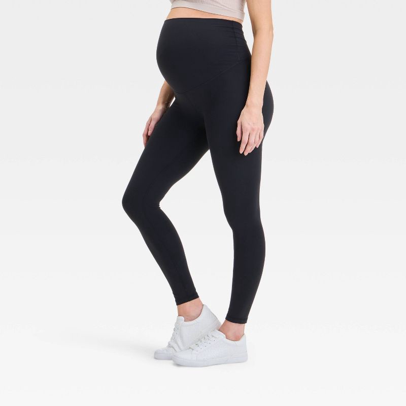slide 4 of 5, Over Belly High-Rise Active Maternity Leggings - Isabel Maternity by Ingrid & Isabel™ Black M: Recycled Polyester, Spandex, Midweight, 1 ct