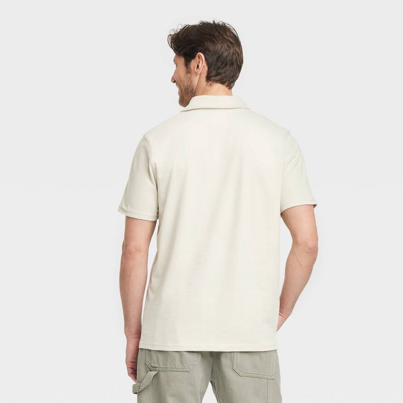 slide 2 of 3, Men's Vintage Polo Shirt - Goodfellow & Co™ Light Beige L: 100% Cotton, Midweight Jersey, Standard Fit, Pullover Style, 1 ct