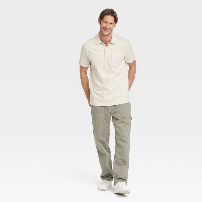 slide 3 of 3, Men's Vintage Polo Shirt - Goodfellow & Co™ Light Beige L: 100% Cotton, Midweight Jersey, Standard Fit, Pullover Style, 1 ct