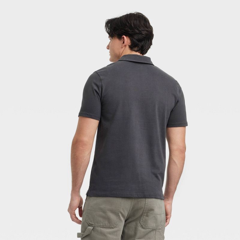 slide 2 of 3, Men's Vintage Polo Shirt - Goodfellow & Co™ Charcoal Gray L: Cotton, Midweight, Standard Fit, Pullover, 1 ct
