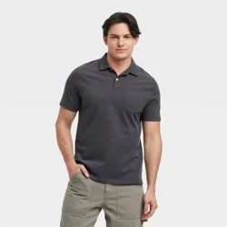 Men's Vintage Polo Shirt - Goodfellow & Co™ Charcoal Gray L: Cotton, Midweight, Standard Fit, Pullover