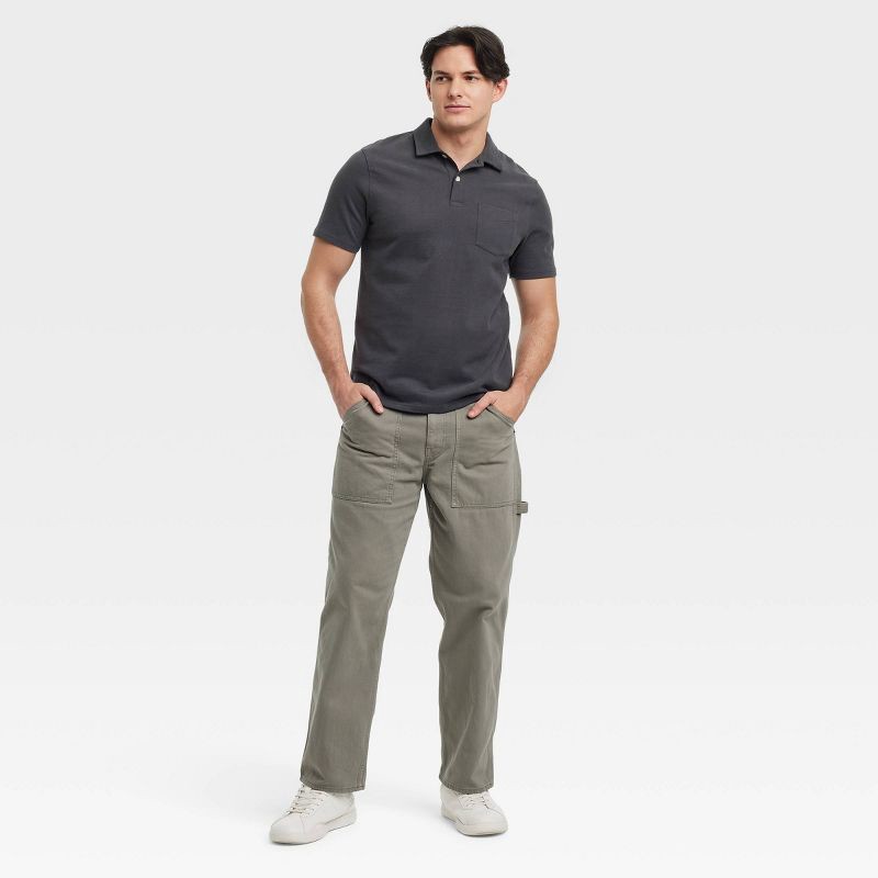 slide 3 of 3, Men's Vintage Polo Shirt - Goodfellow & Co™ Charcoal Gray XXL: Cotton, Midweight, Standard Fit, Pullover, 1 ct