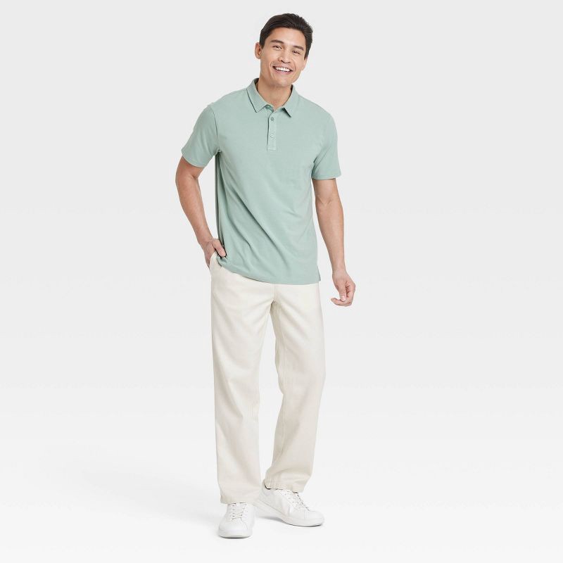 slide 3 of 3, Men's Comfort Wear Polo Shirt - Goodfellow & Co™ Sage Green XXL: Cotton Modal Blend, Midweight Jersey, 1 ct