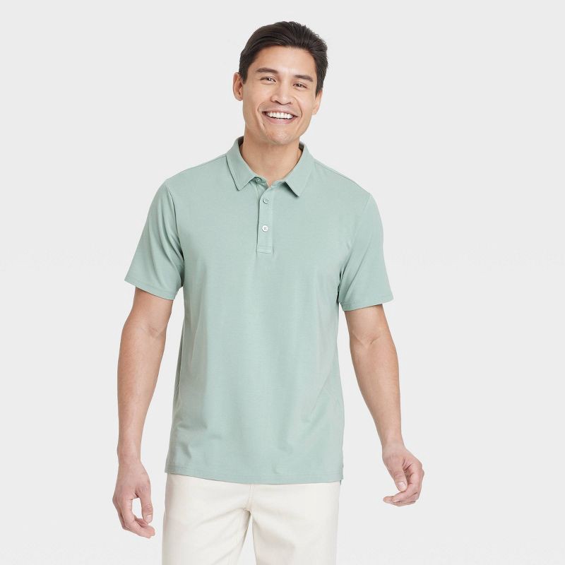 slide 1 of 3, Men's Comfort Wear Polo Shirt - Goodfellow & Co™ Sage Green XXL: Cotton Modal Blend, Midweight Jersey, 1 ct