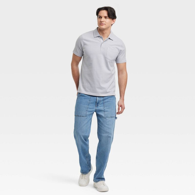 slide 3 of 3, Men's Vintage Polo Shirt - Goodfellow & Co™ Gray L: Cotton, Midweight, Standard Fit, Shrink-Resistant, 1 ct