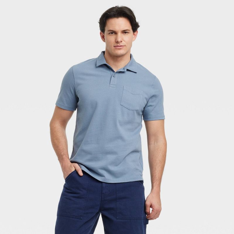 slide 1 of 3, Men's Vintage Polo Shirt - Goodfellow & Co™ Blue XXL: Cotton, Midweight, Standard Fit, Pullover, 1 ct