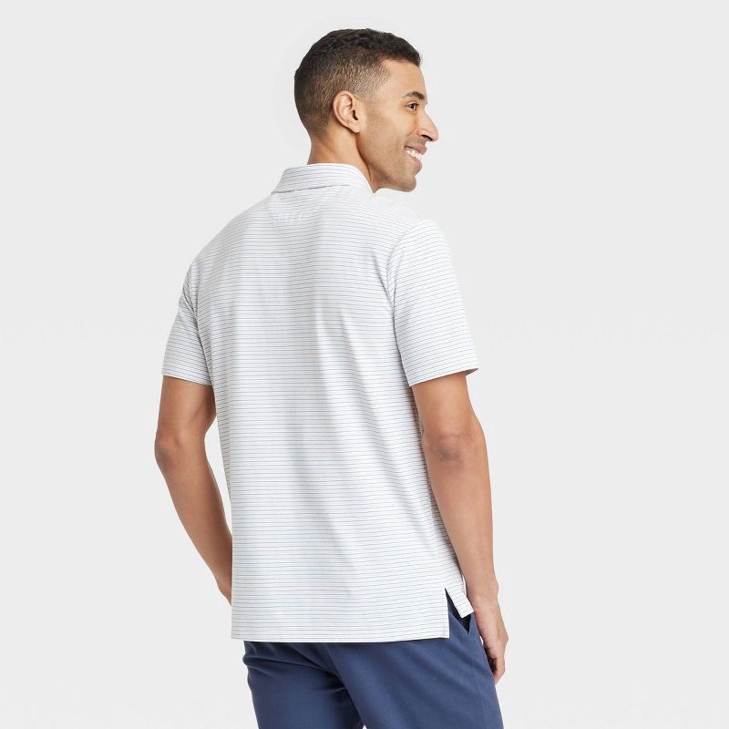 slide 2 of 3, Men's Comfort Wear Striped Polo Shirt - Goodfellow & Co™ White S: Midweight Jersey, Short Sleeve, 1 ct