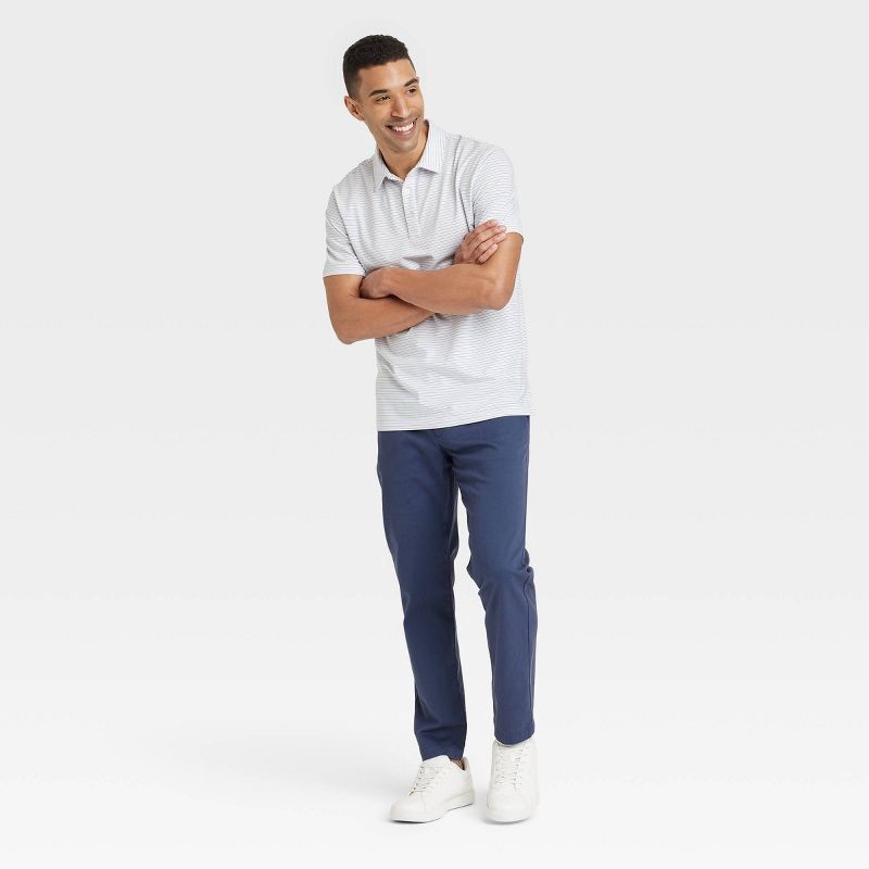 slide 3 of 3, Men's Comfort Wear Striped Polo Shirt - Goodfellow & Co™ White S: Midweight Jersey, Short Sleeve, 1 ct
