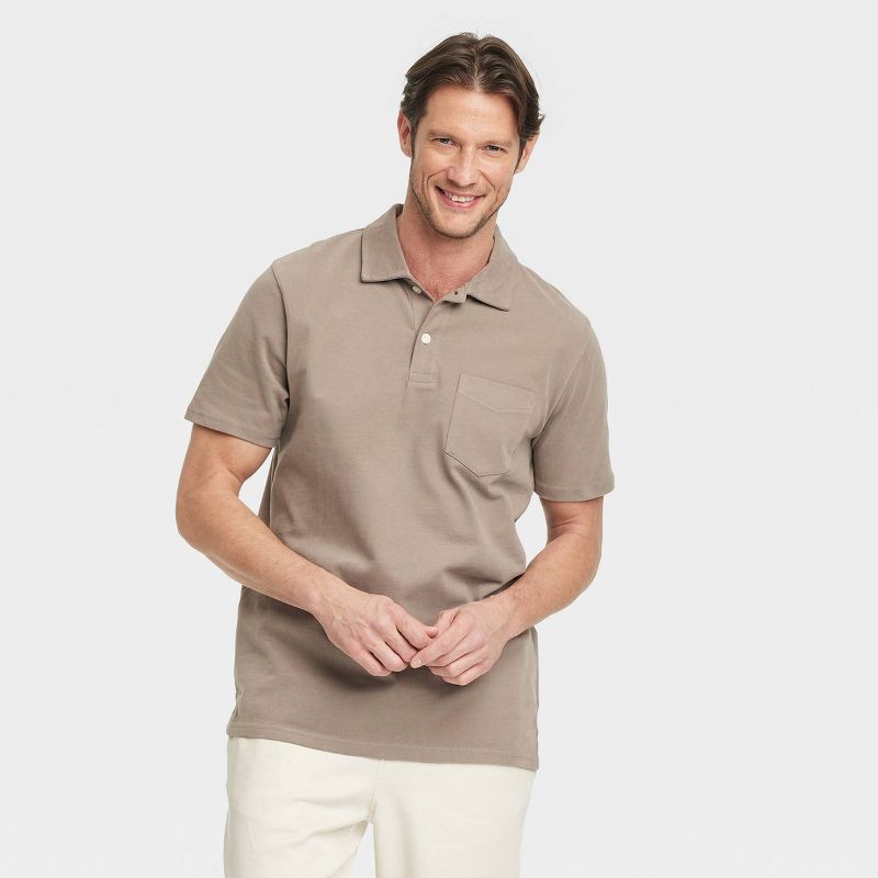 slide 1 of 3, Men's Vintage Polo Shirt - Goodfellow & Co™ Brown L: Cotton, Midweight, Standard Fit, Pullover, 1 ct