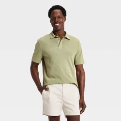 Men's Vintage Polo Shirt - Goodfellow & Co™ Olive Green L: Cotton, Midweight, Standard Fit, Short Sleeve