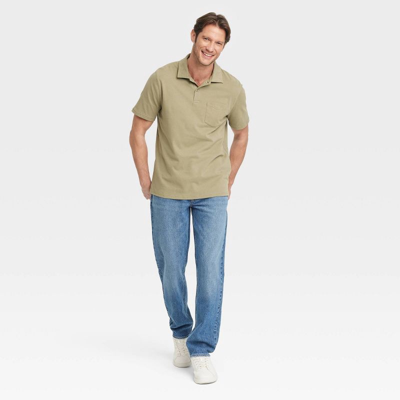 slide 3 of 3, Men's Vintage Polo Shirt - Goodfellow & Co™ Olive Green XXL: Cotton Midweight, Standard Fit, Short Sleeve, Shrink-Resistant, 1 ct