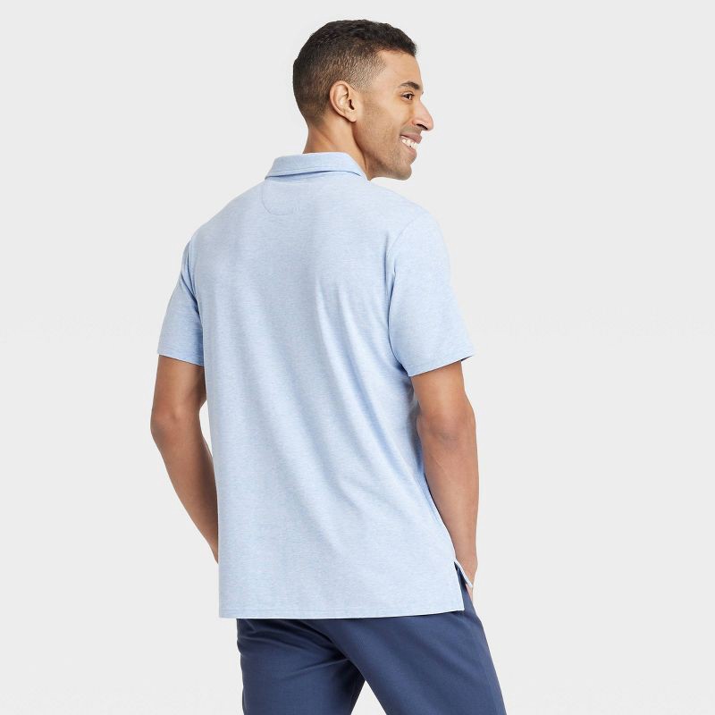 slide 2 of 3, Men's Comfort Wear Polo Shirt - Goodfellow & Co™ Heathered Blue M: Cotton-Modal Blend, Midweight Jersey, 1 ct