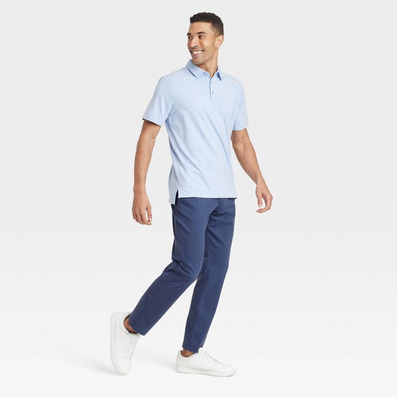 slide 3 of 3, Men's Comfort Wear Polo Shirt - Goodfellow & Co™ Heathered Blue M: Cotton-Modal Blend, Midweight Jersey, 1 ct