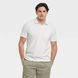 Men's Vintage Polo Shirt - Goodfellow & Co™ White L: Cotton Midweight, Standard Fit, Shrink-Resistant