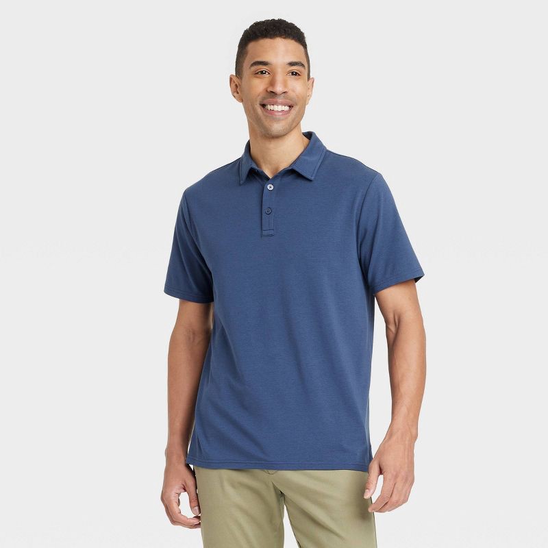 slide 1 of 3, Men's Comfort Wear Polo Shirt - Goodfellow & Co™ Navy Blue XXL: Cotton Modal Blend, Short Sleeve, 1 ct
