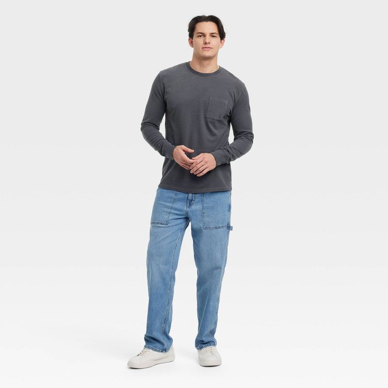 slide 3 of 3, Men's Vintage Long Sleeve Pocket T-Shirt - Goodfellow & Co™ Gray L, 1 ct