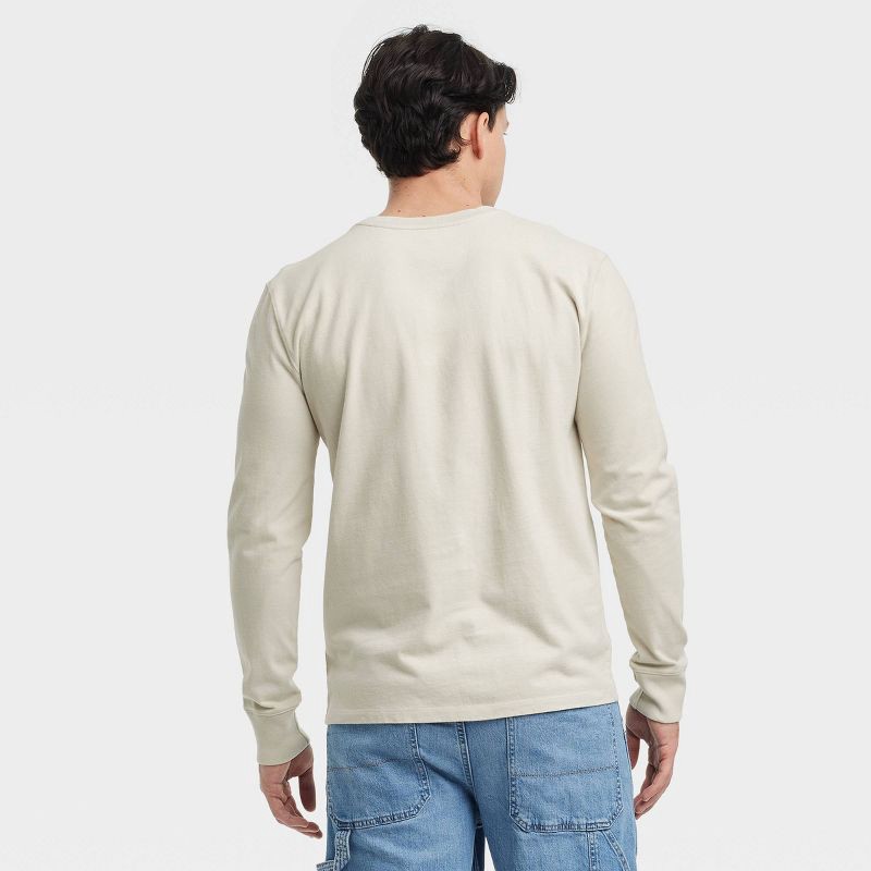 slide 2 of 3, Men's Vintage Long Sleeve Pocket T-Shirt - Goodfellow & Co™ Light Beige M: Heavyweight Cotton Crew Neck, 1 ct