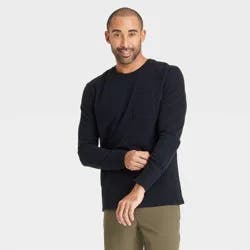 Men's Vintage Long Sleeve Pocket T-Shirt - Goodfellow & Co™ Black L: Heavyweight Cotton Crew Pullover