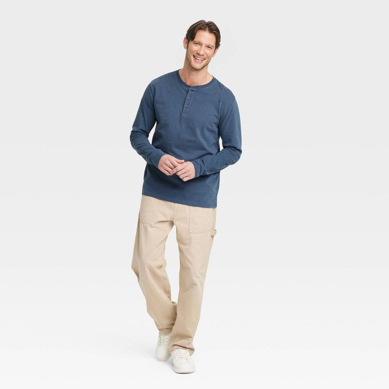 slide 3 of 3, Men's Vintage Long Sleeve Henley Shirt - Goodfellow & Co™ Navy Blue XL: Cotton, Midweight, Pullover, Shrink-Resistant, 1 ct
