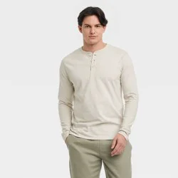 Men's Vintage Long Sleeve Henley Shirt - Goodfellow & Co™ Light Beige XL: Midweight Cotton Pullover