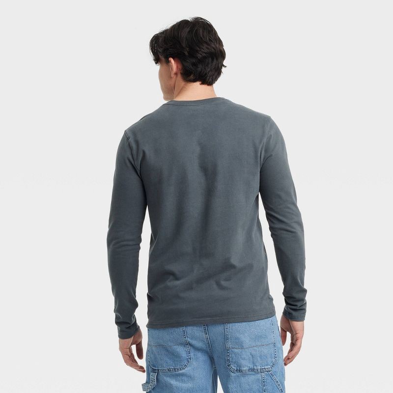 slide 2 of 3, Men's Vintage Long Sleeve Henley Shirt - Goodfellow & Co™ Charcoal Gray S: 100% Cotton, Midweight Jersey, Standard Fit, Machine Washable, 1 ct