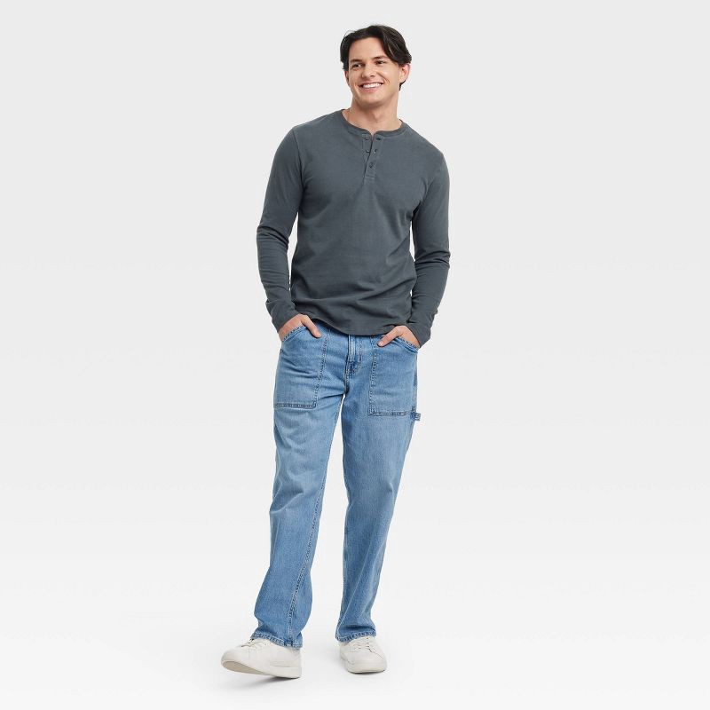 slide 3 of 3, Men's Vintage Long Sleeve Henley Shirt - Goodfellow & Co™ Charcoal Gray S: 100% Cotton, Midweight Jersey, Standard Fit, Machine Washable, 1 ct