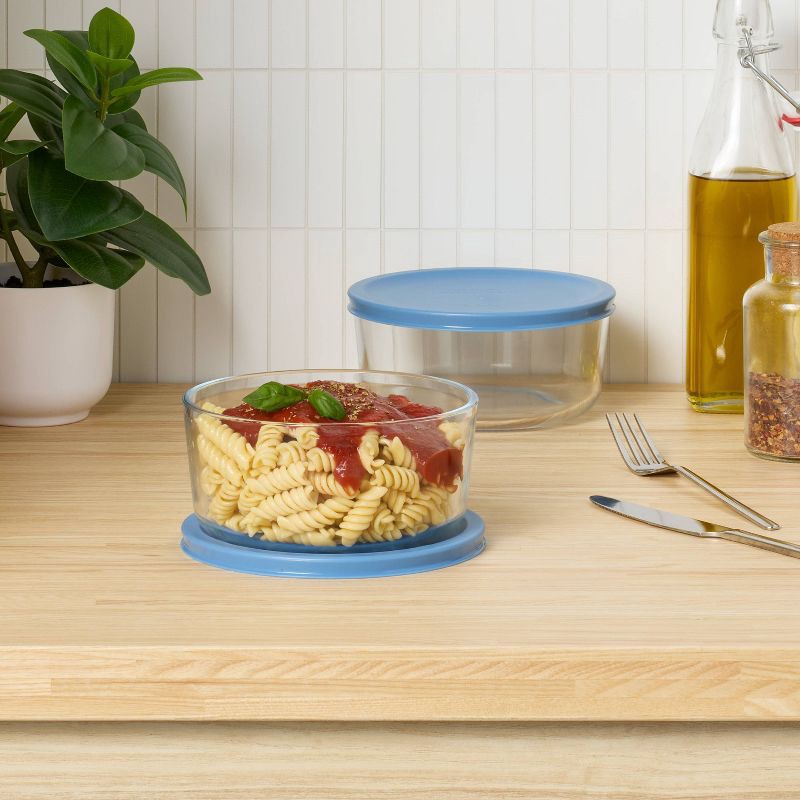 slide 2 of 3, 4pc (set of 2) 4c Round Glass Food Storage Container Set Blue - Room Essentials™, 4 ct